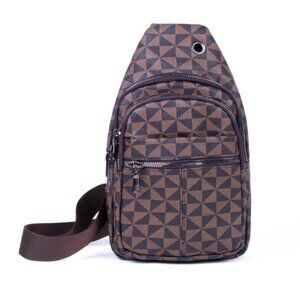 Belt Bag / Sling Bag -Patterned Crossbody -3 Sections- Faux Leather- Brown NWT